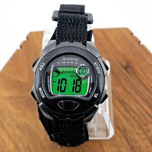 Armitron Digital Sport Watch Black Alarm Timer Adjustable Strap Athletic Running